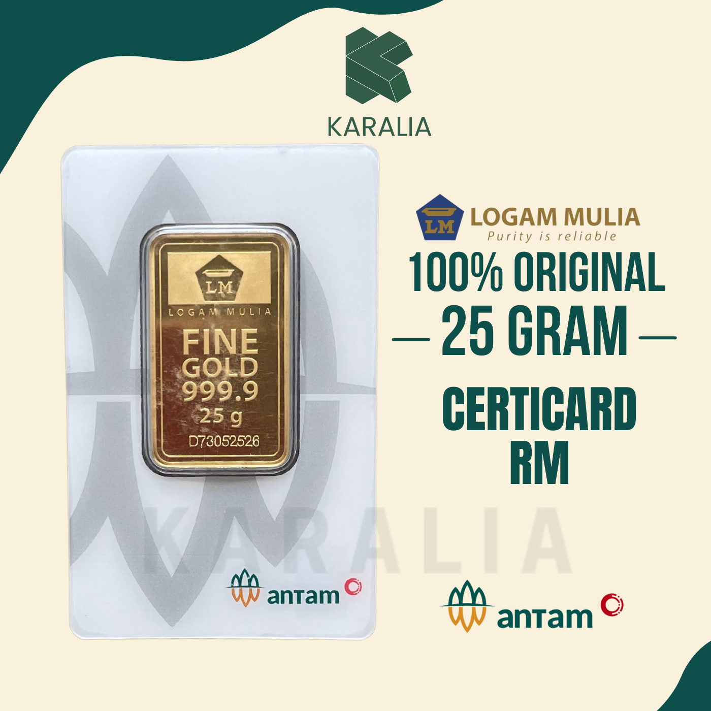 Emas Antam 25 Gram Certicard RM