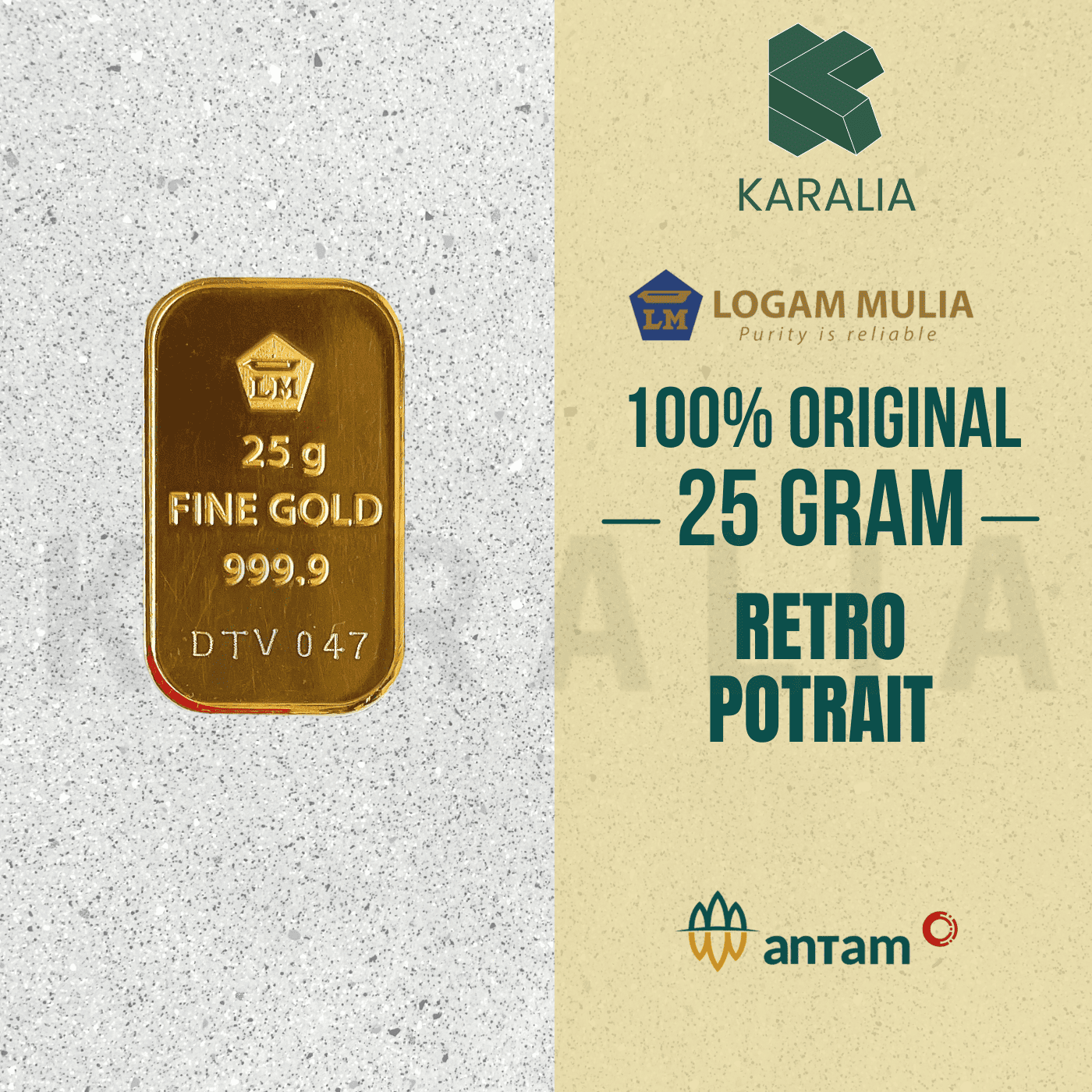 Emas Antam 25 Gram Retro Potraits